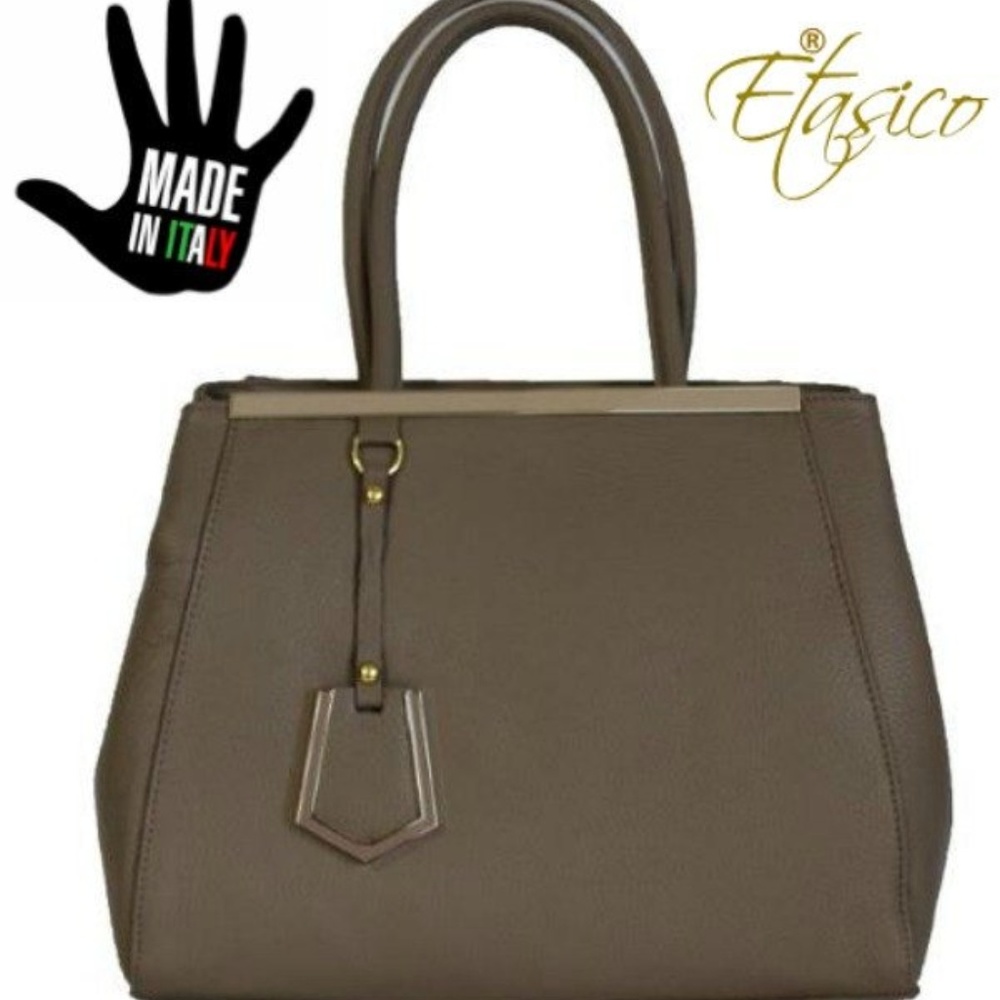 Etasico Genuine Leather Handbag Trista Taupe Bag